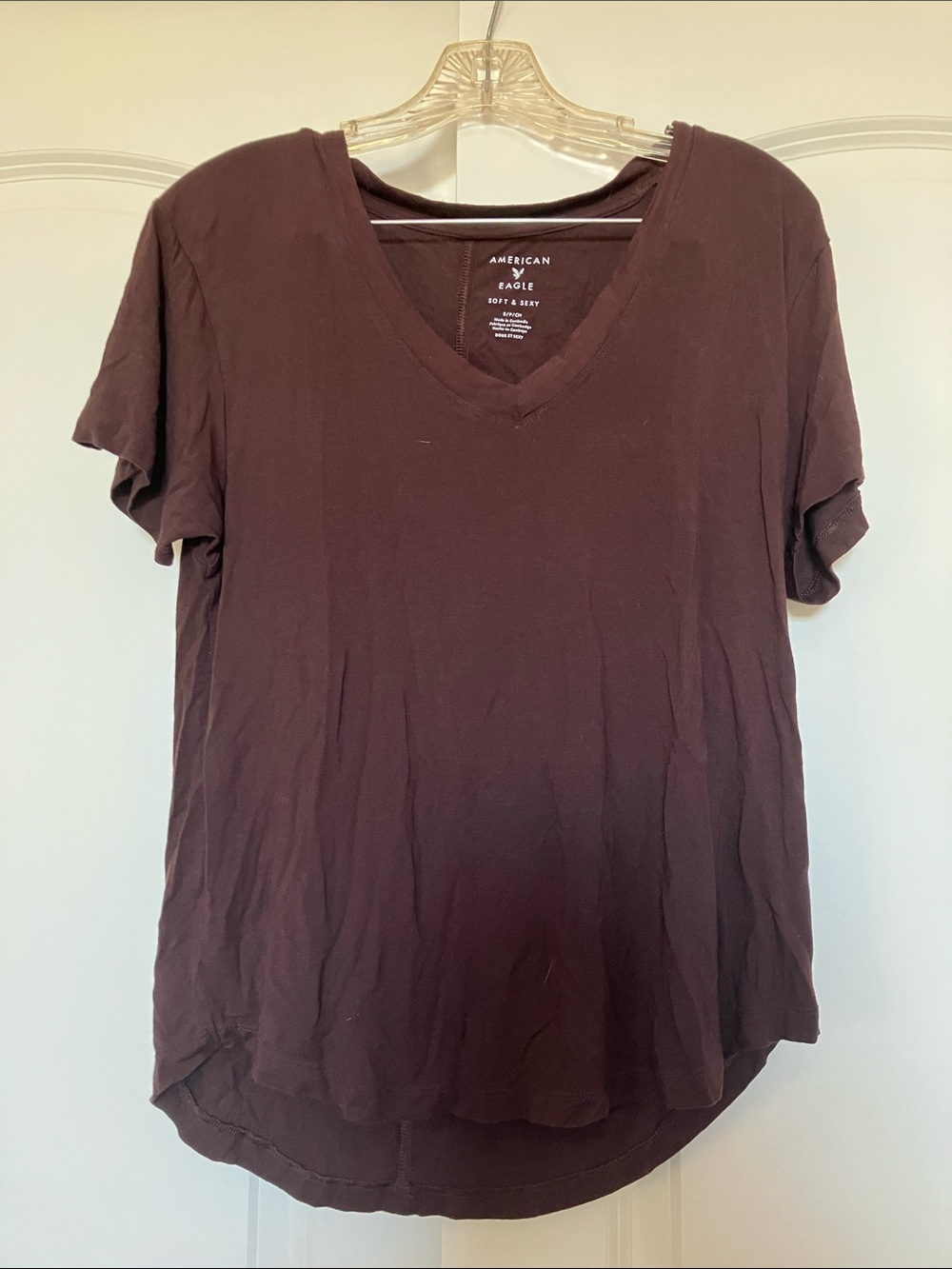 American Eagle Outfitters Women's V-Neck Short Sleeve Tee in Brown